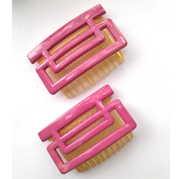 1990s Vintage Nostalgia Y2k 2 Pink Yellow Side Comb Barrettes - Picture 1 of 2